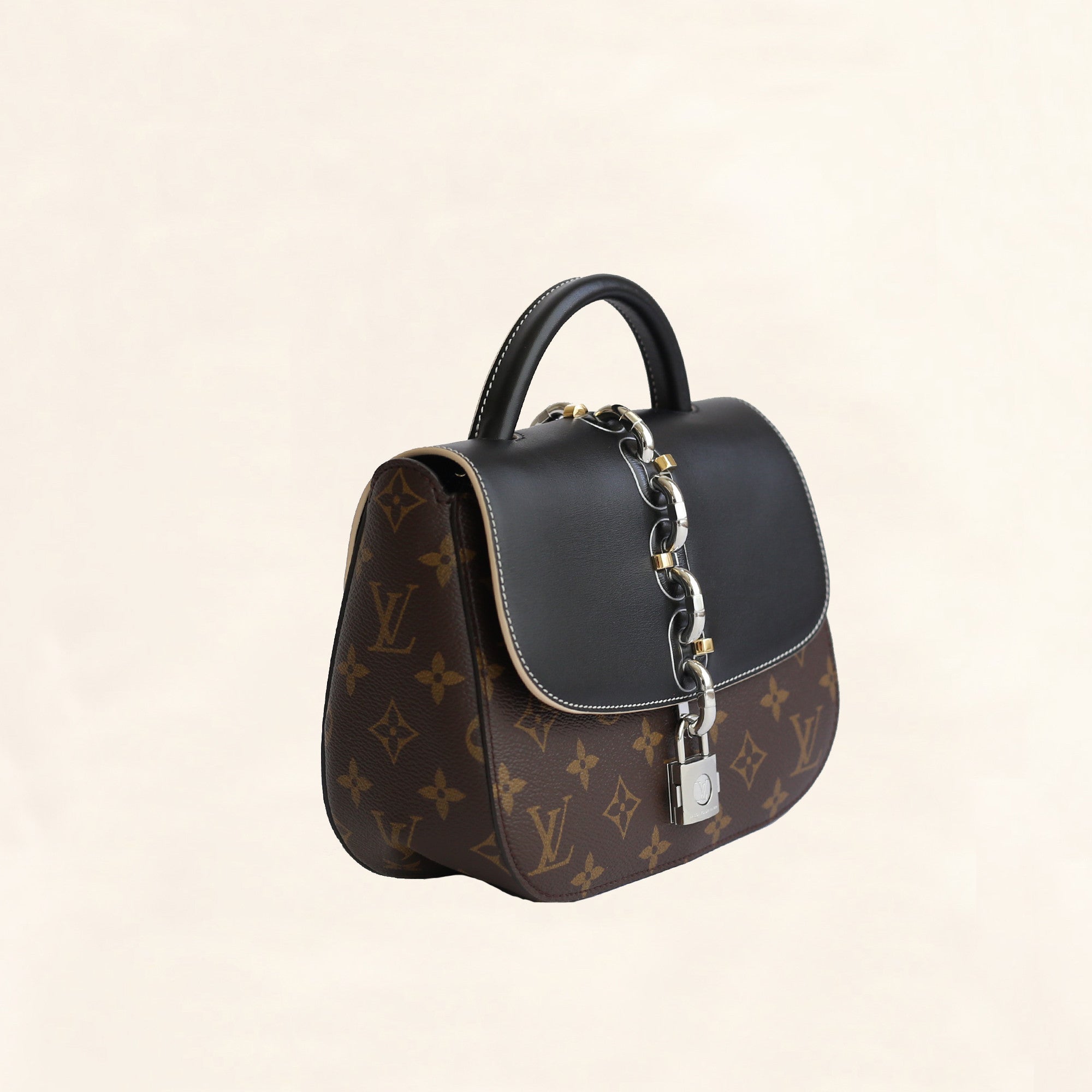 Louis Vuitton Chain It Top Handle Bag Monogram Canvas Leather PM Black  Brown