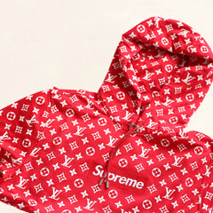 Supreme Louis Vuitton Monogram Logo Torn Ripped Red Hoodie - Tagotee
