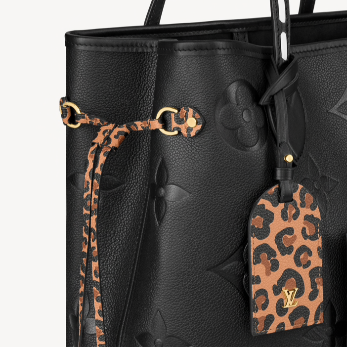 Louis Vuitton Neverfull MM Handbag Monogram Embossed And Leopard
