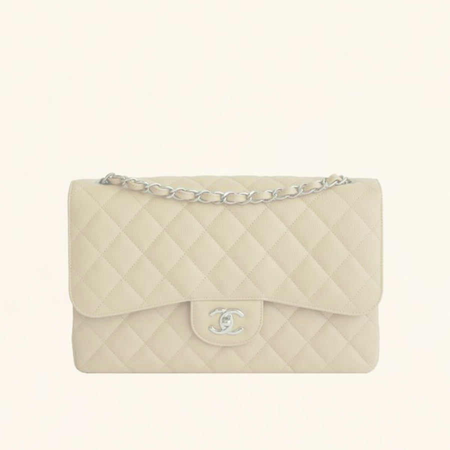 Chanel | Beige Caviar Classic Double Flap Bag | Jumbo - The-Collectory 