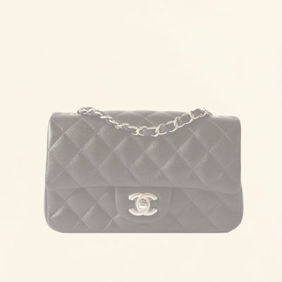 Chanel Mini Rectangular Flap Bag Black Lambskin Silver Hardware in 2023