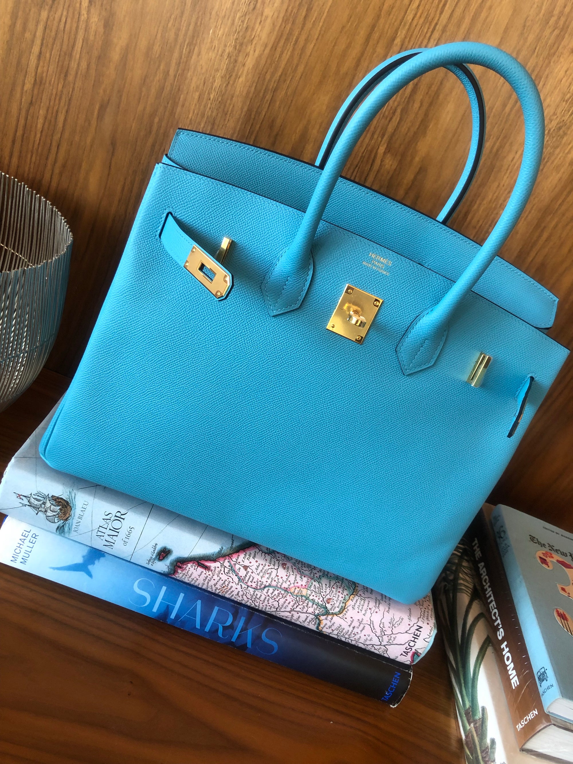 hermes blue birkin handbag