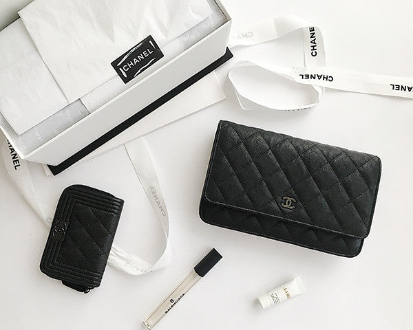 Chanel | Calfskin Classic So Black Wallet on Chain | WOC - The-Collectory